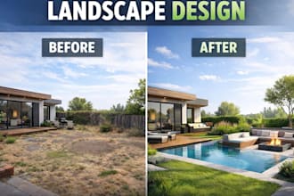 design modern 3d landscape, backyard or front yard design