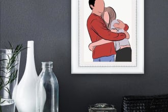 custom illustration with outline minimalist digital portrait gift