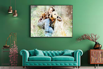 custom dog cat pet watercolor portrait digital watercolor effect wall art