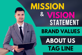 write an inspiring mission and vision statement, brand story and values