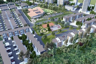 do architectural master plan, site plan aerial view render