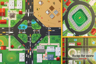 draw unique cartoonic fantasy vector map, event maps, city maps, illustration
