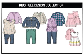 create a fashion children and babies clothing design with tech packs