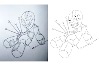 design your sketch in paper to digital line art version