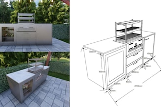 design your 3d outdoor kitchen with measurements and appliances,landscape design