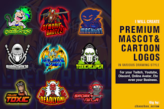 create a custom cartoon mascot logo for esport, twitch, discord, youtube, etc