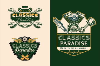 design car workshop automotive vintage logo