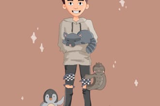 illustrate simple aesthetic portraits in cute style