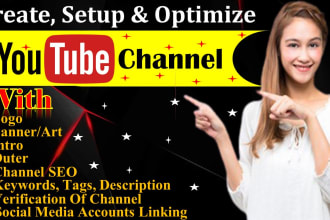 create and setup youtube channel with logo,banner, intro and outer