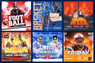 design sports, football, basketball, boxing gym flyer, and social media flyer