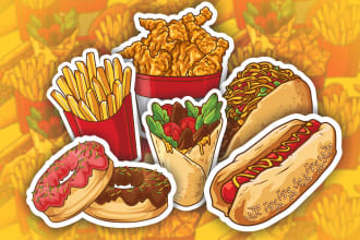 make detailed food cartoon illustration for you