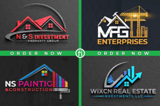 design real estate, property, construction, excavator, logo