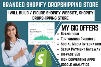 build a branded 7 figure shopify dropshipping store or shopify website
