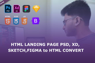do html landing page psd, xd, sketch, figma to html convert