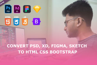 convert psd, xd, figma, sketch to html css bootstrap