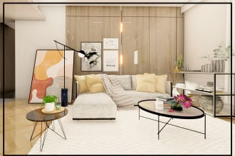 make living room, bedroom, kitchen, home interior design and 3d rendering