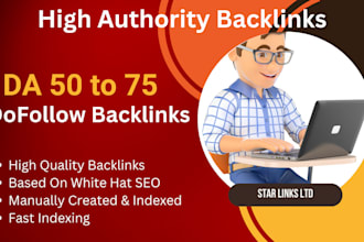 build high quality da 50 plus SEO dofollow backlinks to rank in google