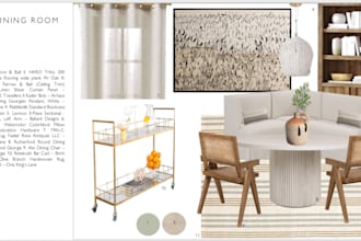 mood board, floor plan and interior design concept