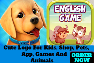 design cute, pretty logo for kids, pets, app, games, animals