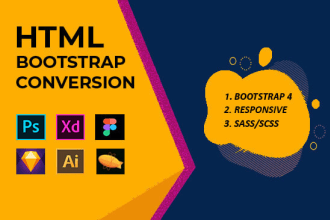 convert xd to html, sketch to html, psd to html responsive bootstrap 4 tailwind