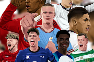 draw fantastic football player portrait illustration