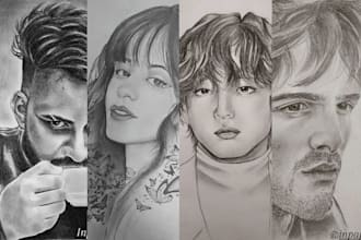 draw couple portraits in graphite and charcoal within 12 hrs
