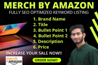 write a fully keyword optimized boost merch by amazon listings in any languages