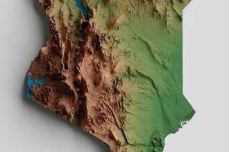 create a 3d shaded relief map of any region or country