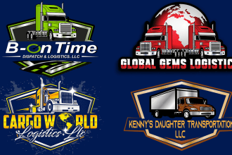 create any logistics transport cargo trucking business logo