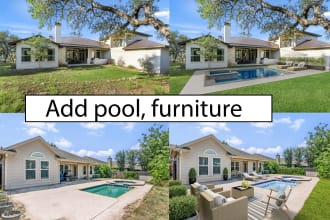 add pool, grass, furniture