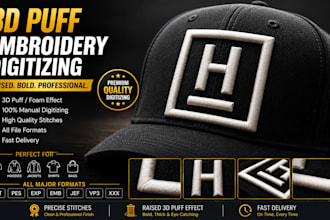 digitize 3d puff embroidery for caps and hats