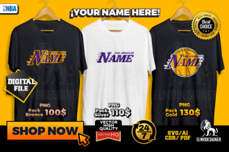 design a custom nba logo like angeles lakers with your name