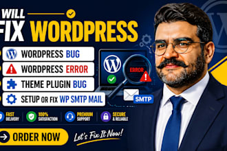 fix wordpress bug, wordpress error, theme plugin bug, setup or fix wp SMTP mail