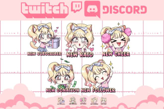 create cute custom twitch emotes, sub badges in 24 hours