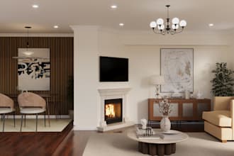 do interior design and 3d visualization for your room with shopping list
