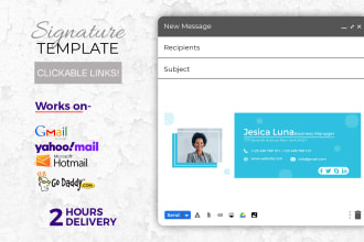 create own concept  clickable html email signature  for outlook, gmail and apple