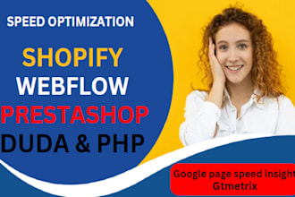 speed optimization shopify prestashop duda php googlepage insights