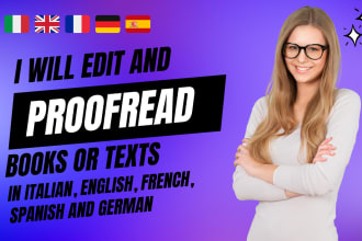 proofread in italian, spanish, french, english your ebook