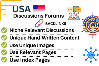 create niche relevant dofollow USA forum da 30 backlinks