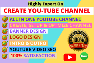 create, design and setup youtube channel with logo, art and SEO