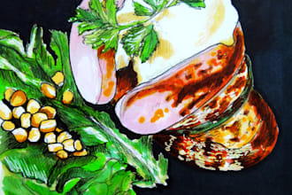 draw an illustration of food with markers or watercolors
