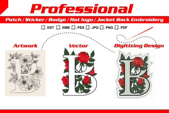 do custom patches, embroidered, digitized, requite