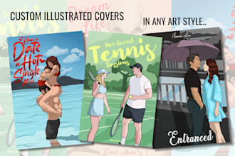 design illustrated romance book cover or ebook cover