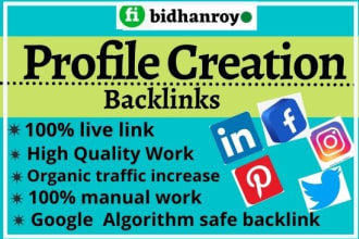 do 35 HQ social media profile creation, account setup, and profile backlinks