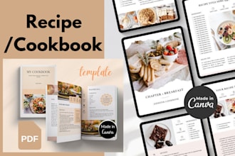 design cookbook or recipe book or recipe card or meal planner on canva