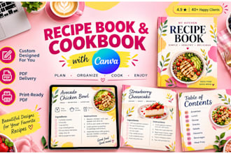 design cookbook, recipe book, recipe card and ebook in canva