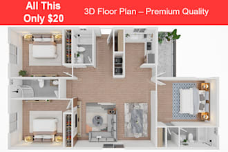 design realistic 3d floor plans for homes and  offices