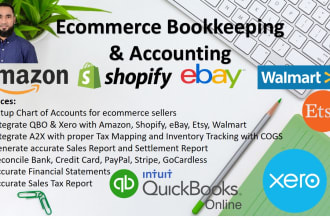 do ecommerce bookkeeping for amazon, shopify, ebay in quickbooks online, xero