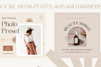 design creative social media posts, ads, and banners