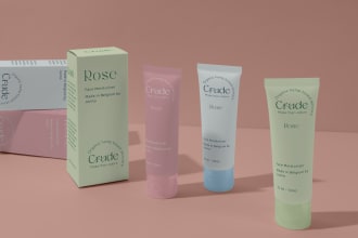 do modern minimal product label design with 3d images